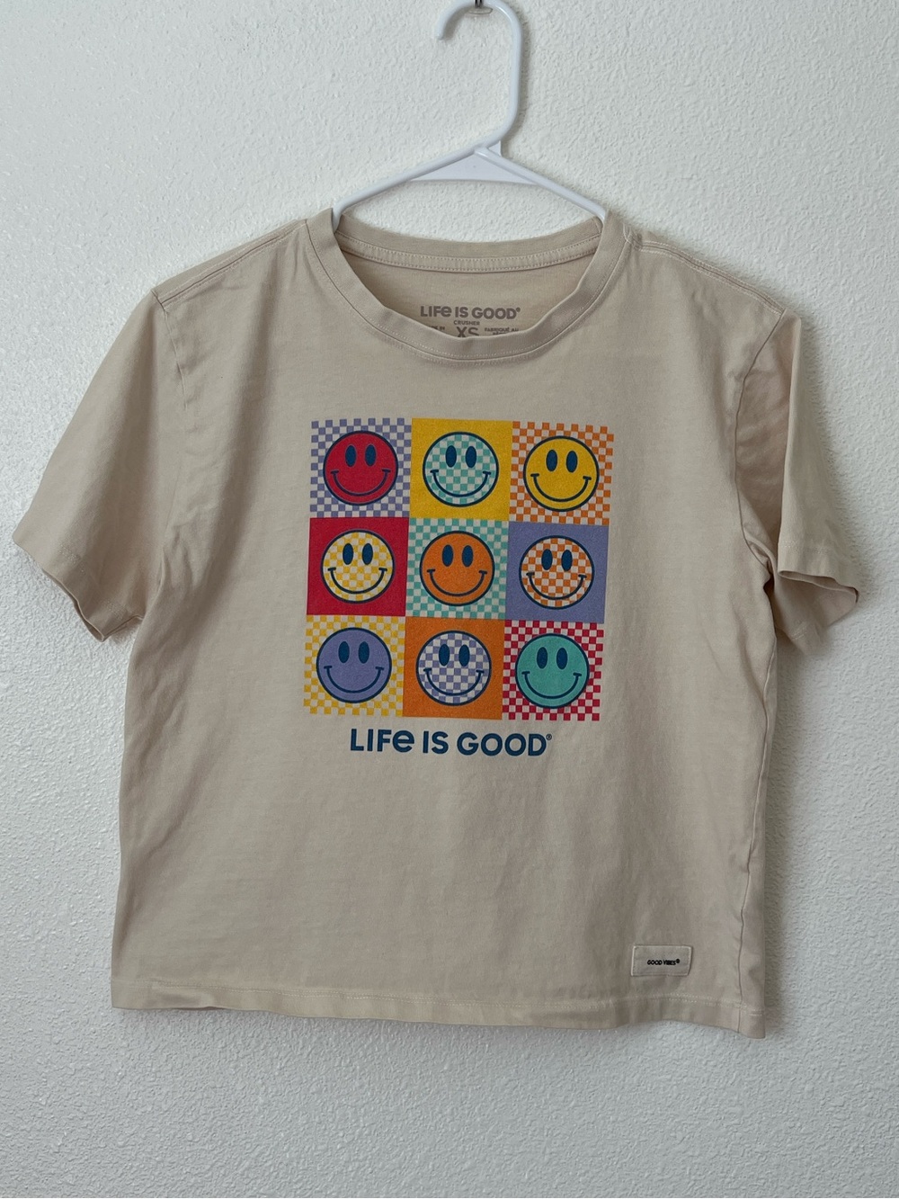 Life Is Good Beige Graphic Smiley Grid Tee